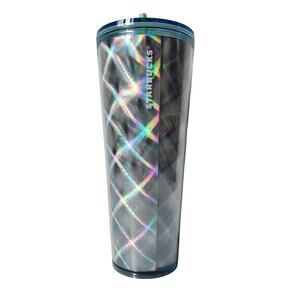 Starbucks Tumbler Holiday 2024 Silver Holographic Fun Straw 24 Oz Cold Cup Lid